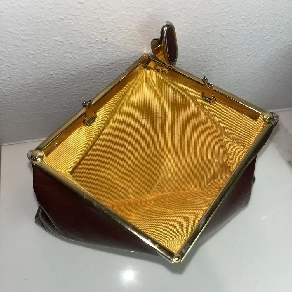 Vtg Etra Clutch Purse Chain Strap Burgundy Brown Envelope Hand Bag Leather Lined